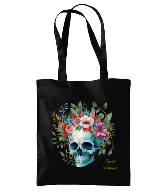 Flower Skull Tote Bag