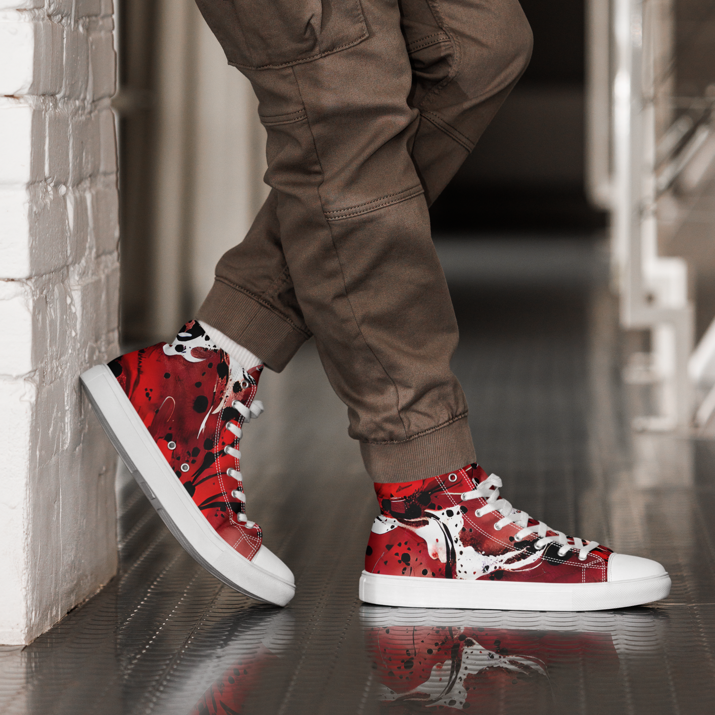 Men's Red & Black abstract high top canvas shoes