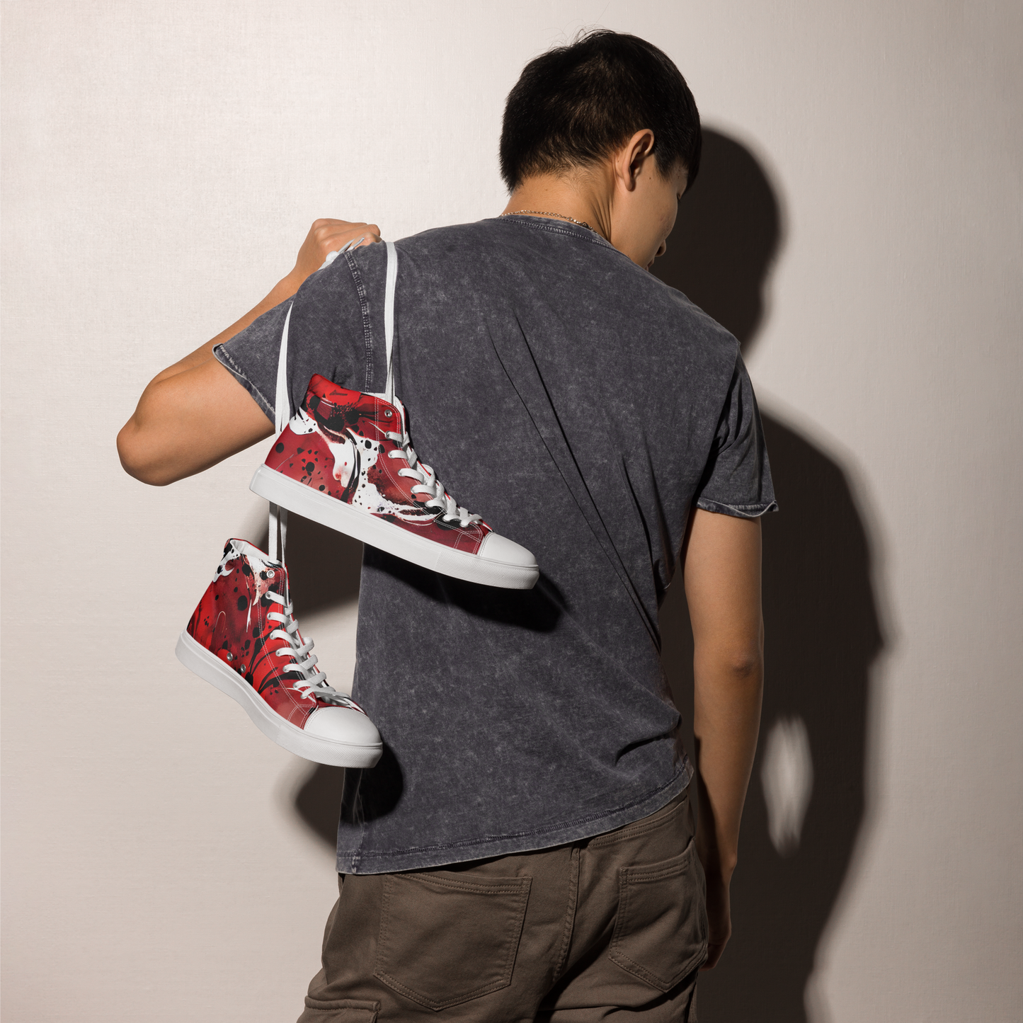 Men's Red & Black abstract high top canvas shoes